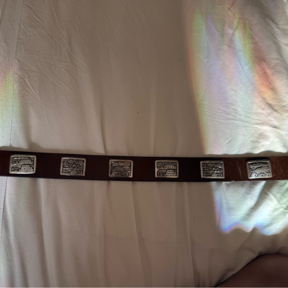 Brown Leather Belt with Silver Buckle - Picture 2 of 3